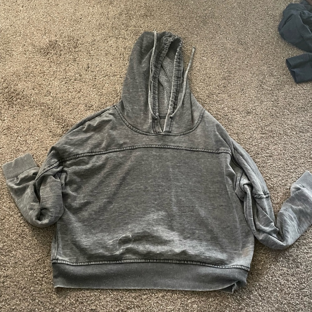 Balance collection , distressed cropped gray sweatshirt